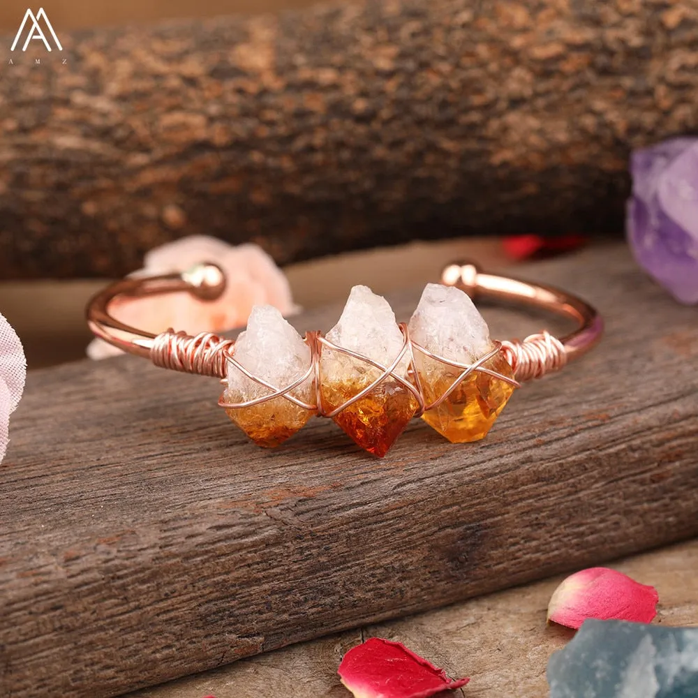 Natural Crystal and Quartz Stone Open Bangle Jewelry