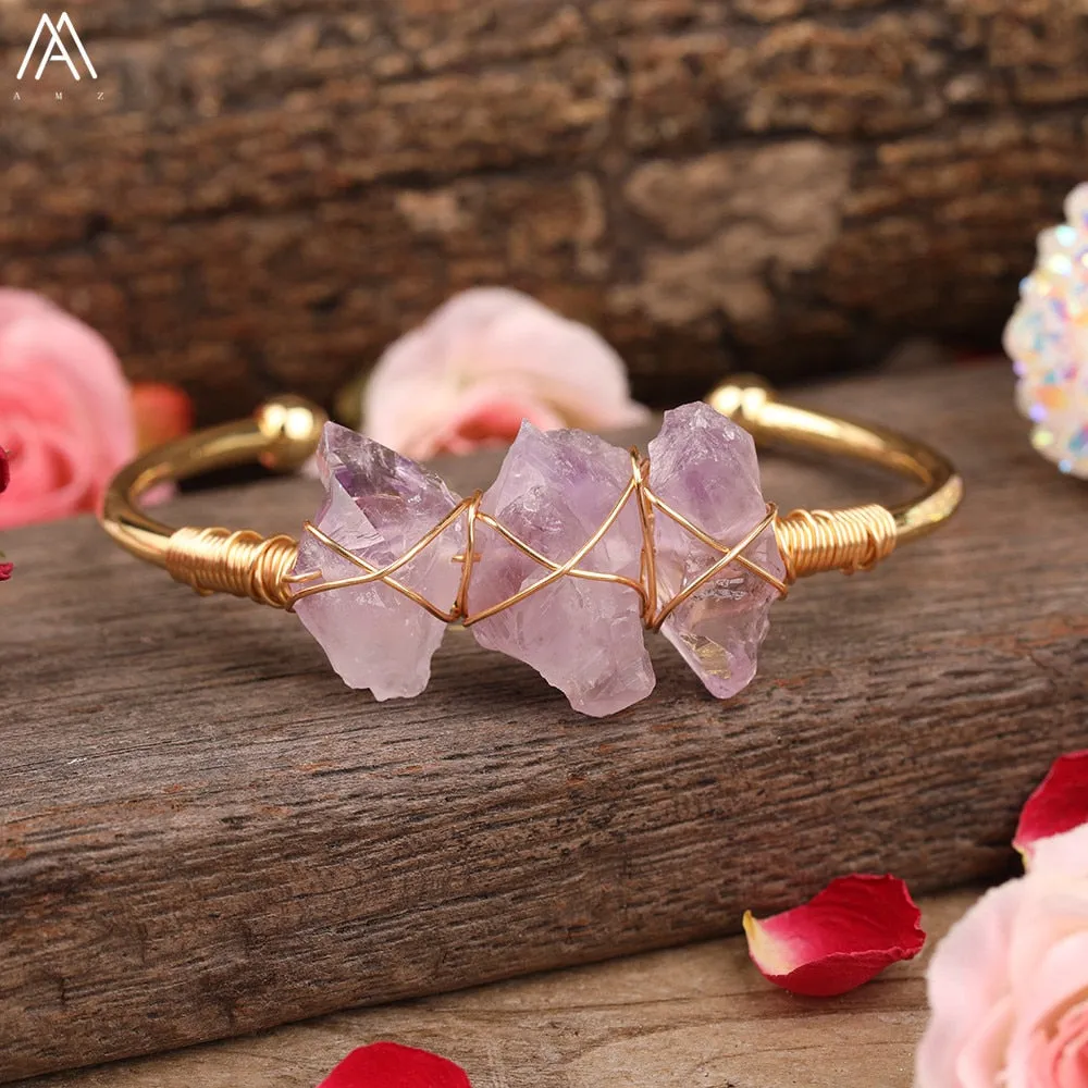 Natural Crystal and Quartz Stone Open Bangle Jewelry