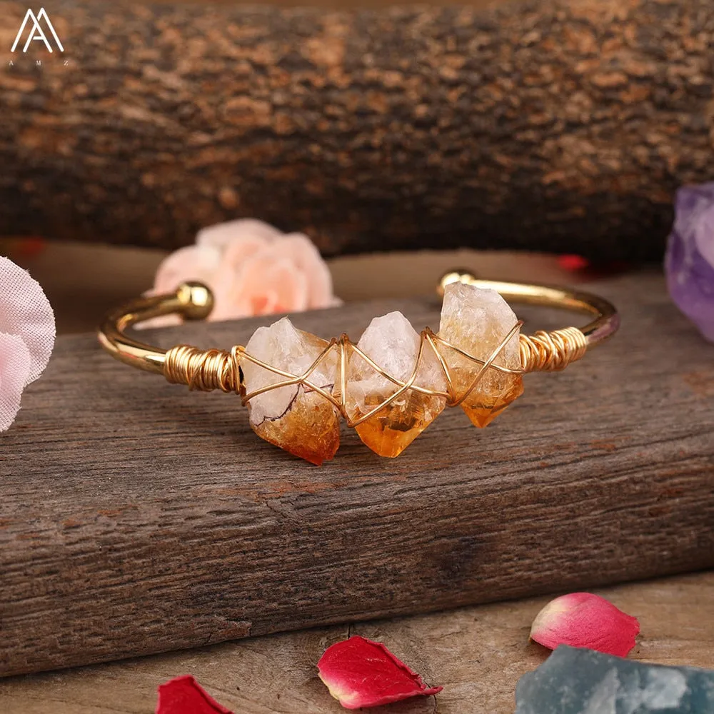 Natural Crystal and Quartz Stone Open Bangle Jewelry