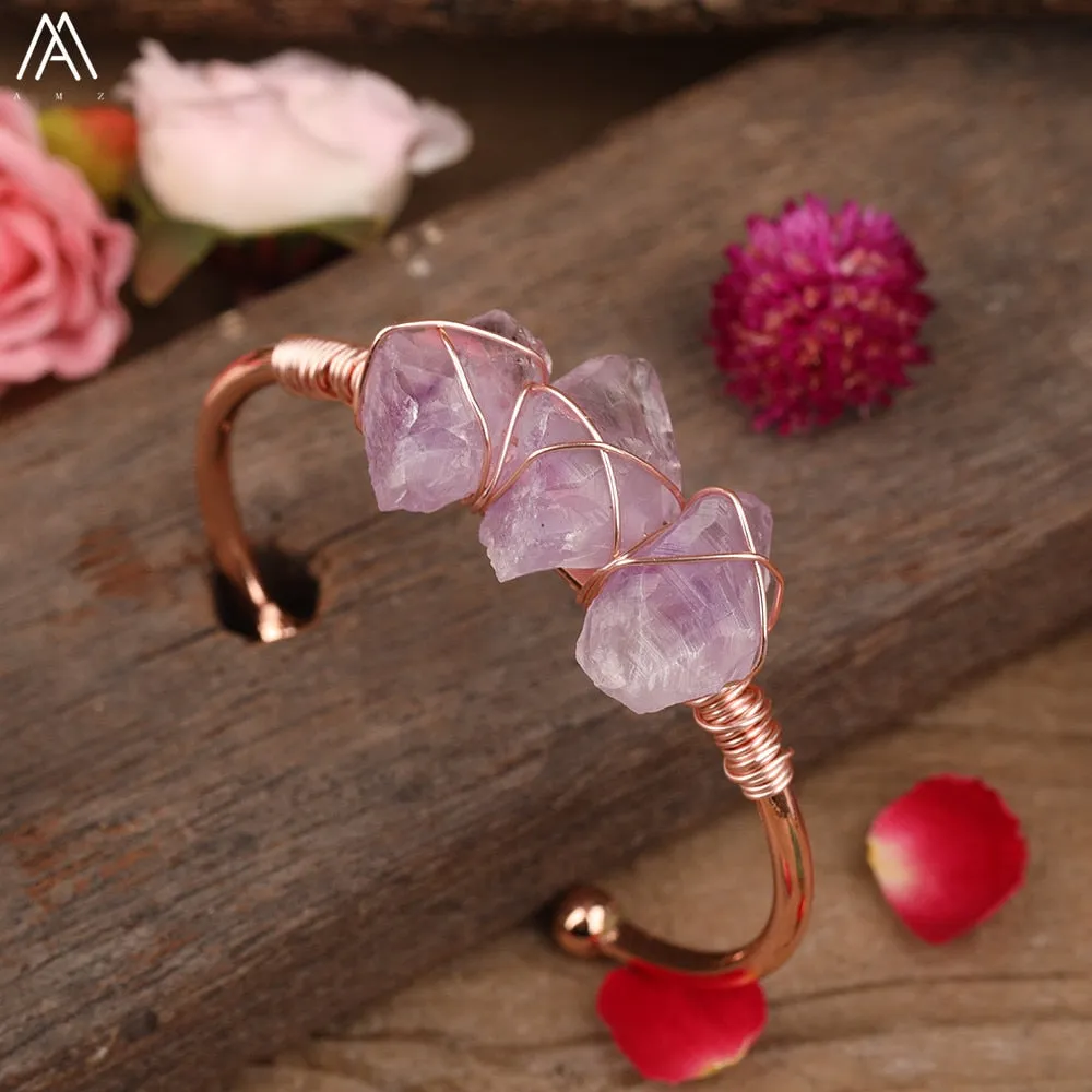 Natural Crystal and Quartz Stone Open Bangle Jewelry