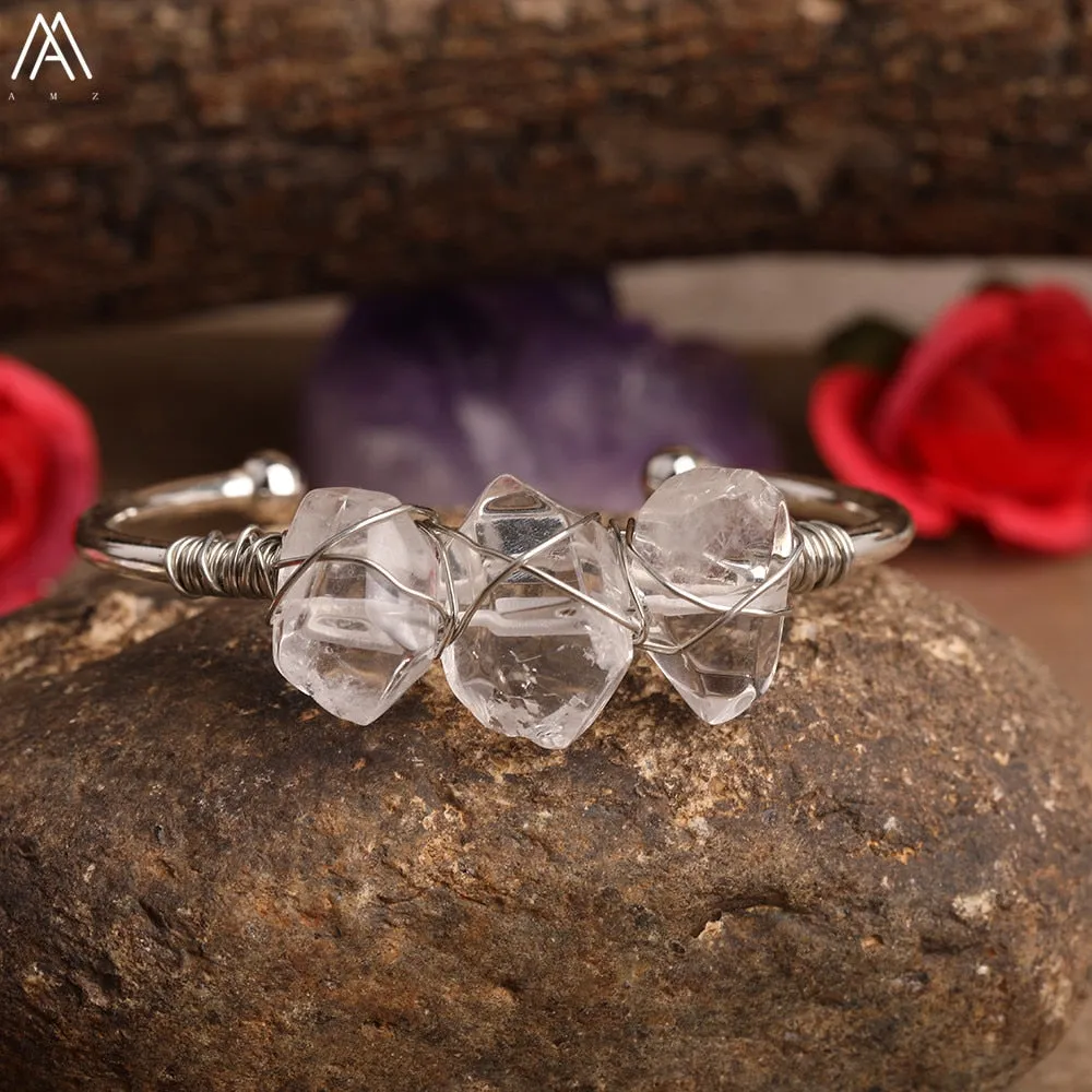 Natural Crystal and Quartz Stone Open Bangle Jewelry