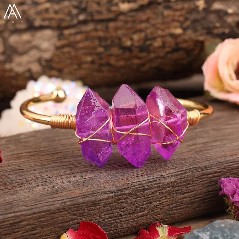 Natural Crystal and Quartz Stone Open Bangle Jewelry
