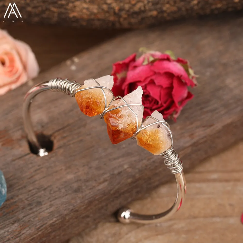 Natural Crystal and Quartz Stone Open Bangle Jewelry