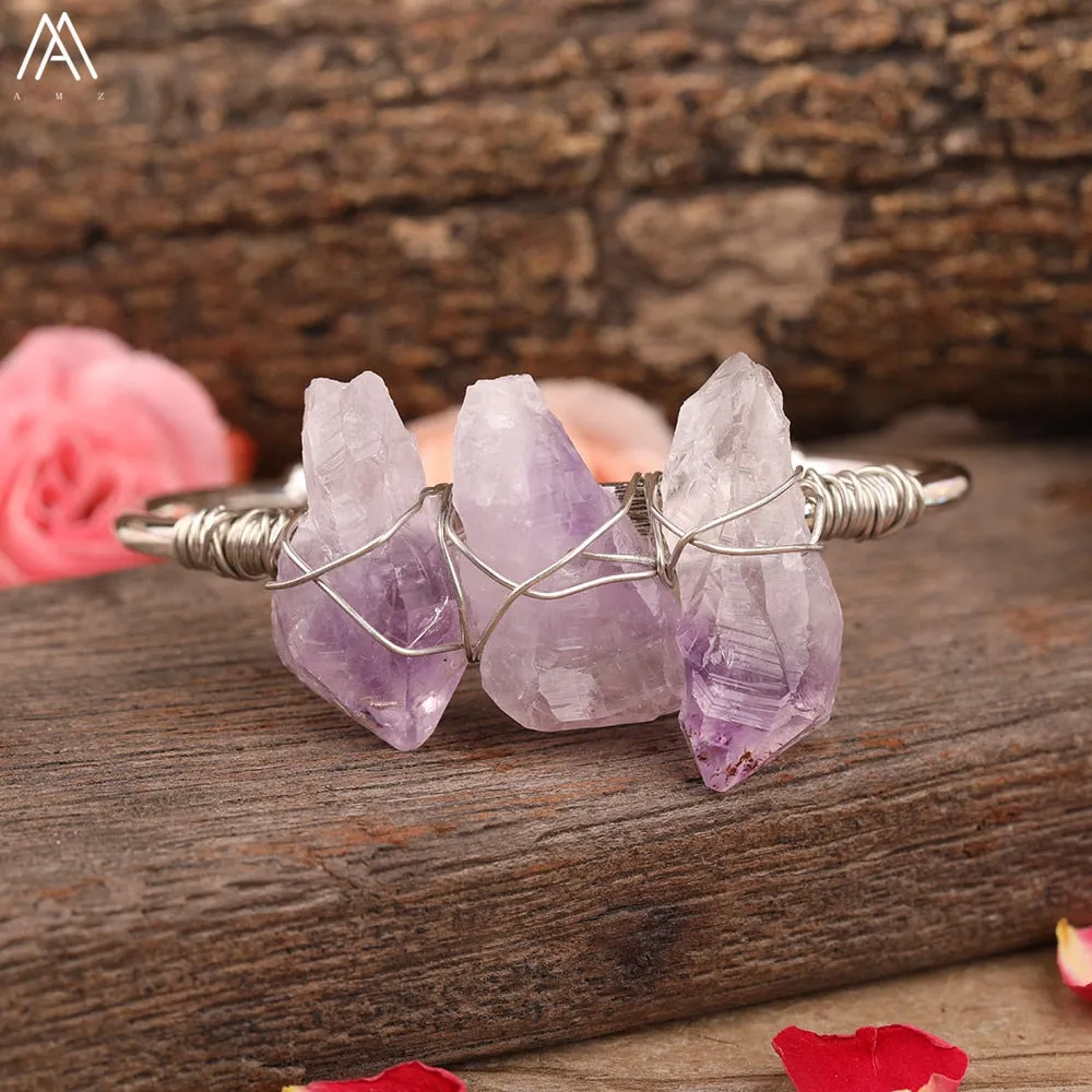 Natural Crystal and Quartz Stone Open Bangle Jewelry