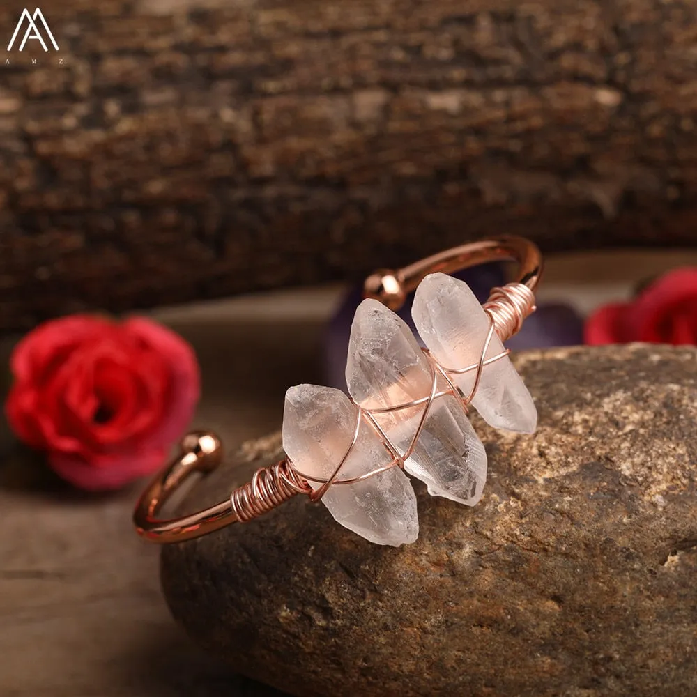 Natural Crystal and Quartz Stone Open Bangle Jewelry