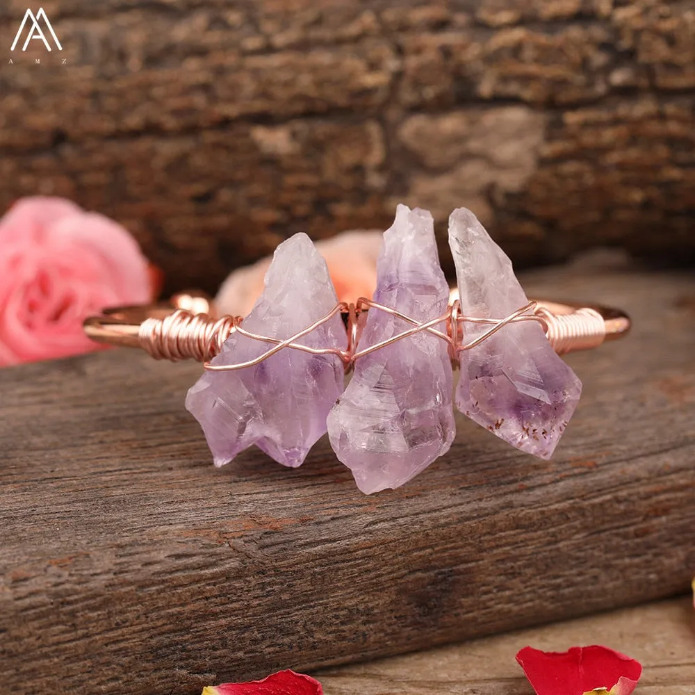 Natural Crystal and Quartz Stone Open Bangle Jewelry