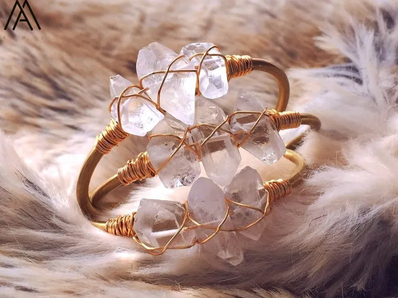 Natural Crystal and Quartz Stone Open Bangle Jewelry