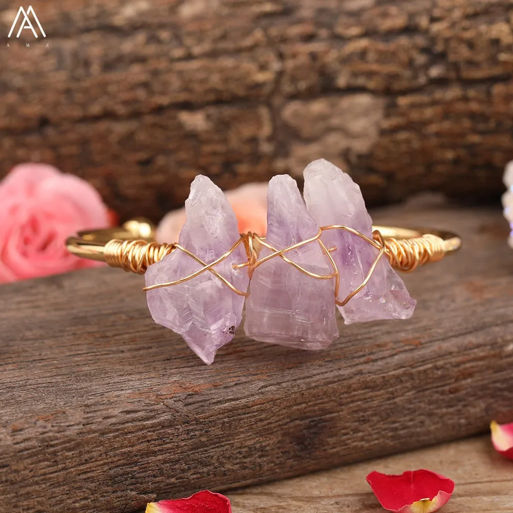 Natural Crystal and Quartz Stone Open Bangle Jewelry