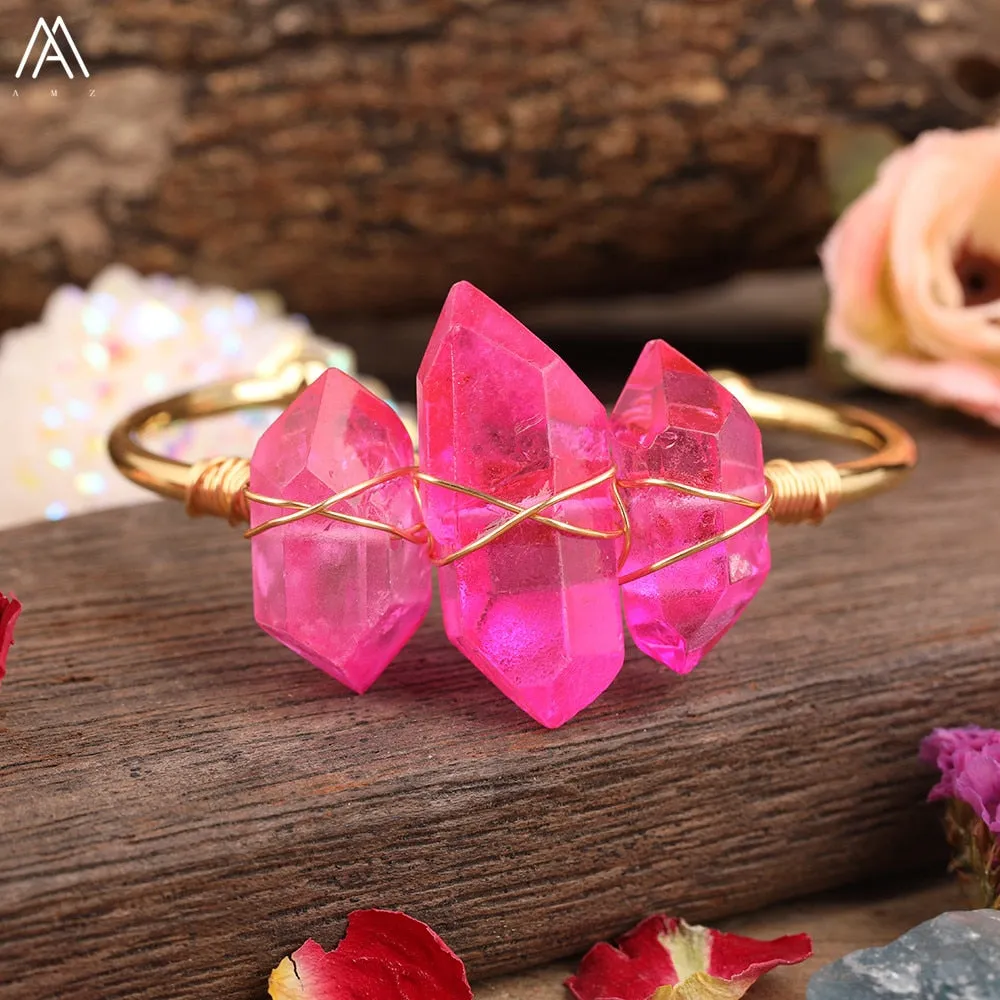 Natural Crystal and Quartz Stone Open Bangle Jewelry