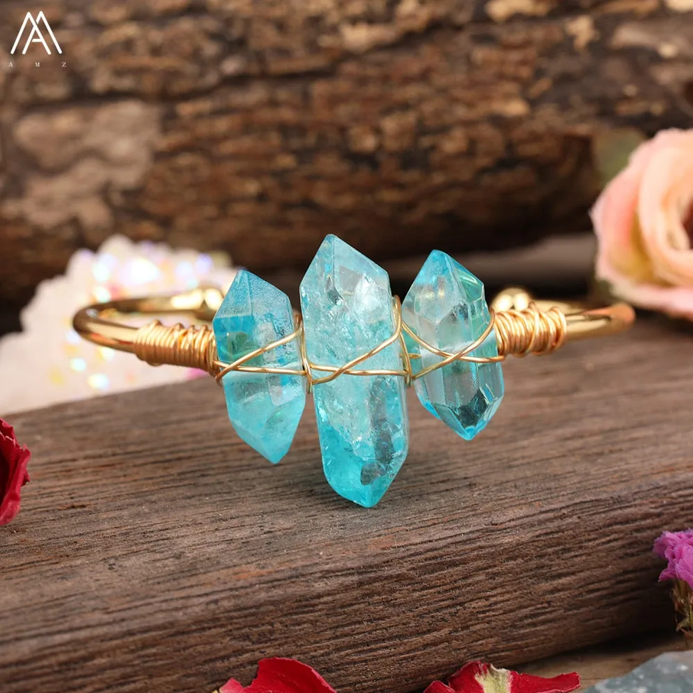 Natural Crystal and Quartz Stone Open Bangle Jewelry