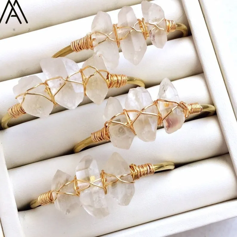 Natural Crystal and Quartz Stone Open Bangle Jewelry