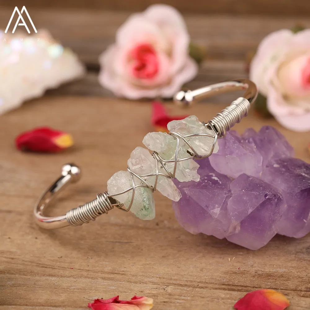 Natural Crystal and Quartz Stone Open Bangle Jewelry