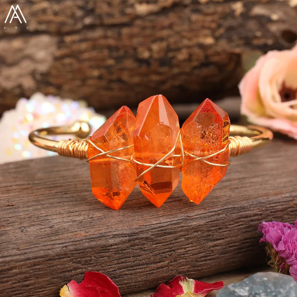 Natural Crystal and Quartz Stone Open Bangle Jewelry