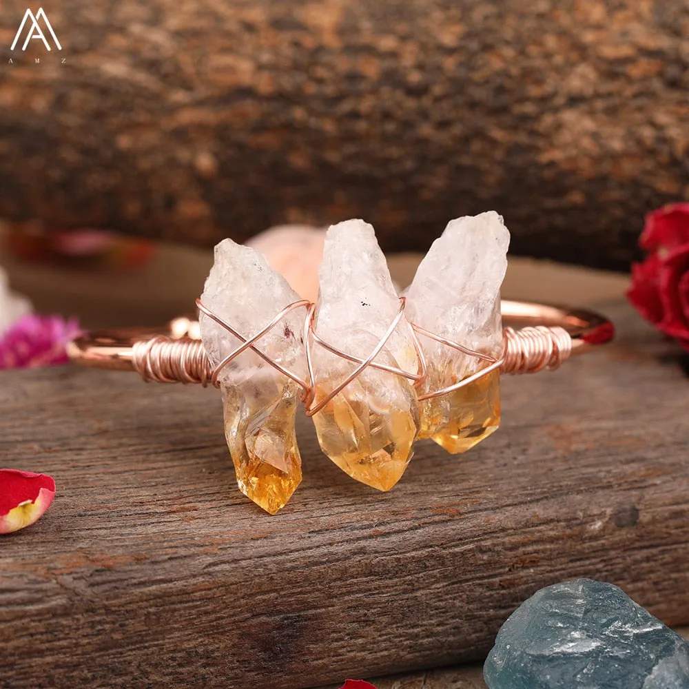 Natural Crystal and Quartz Stone Open Bangle Jewelry