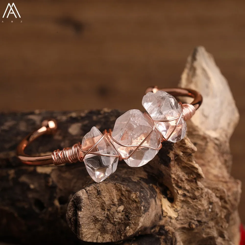 Natural Crystal and Quartz Stone Open Bangle Jewelry