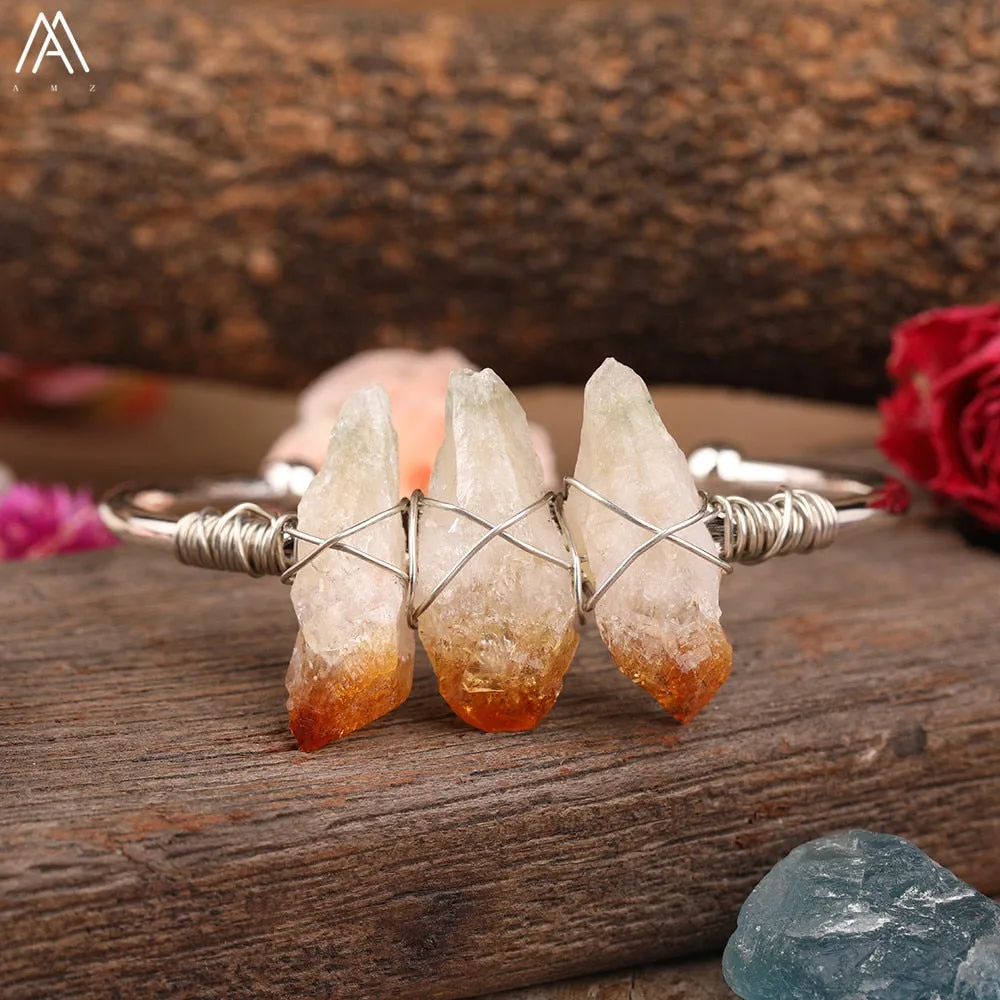 Natural Crystal and Quartz Stone Open Bangle Jewelry