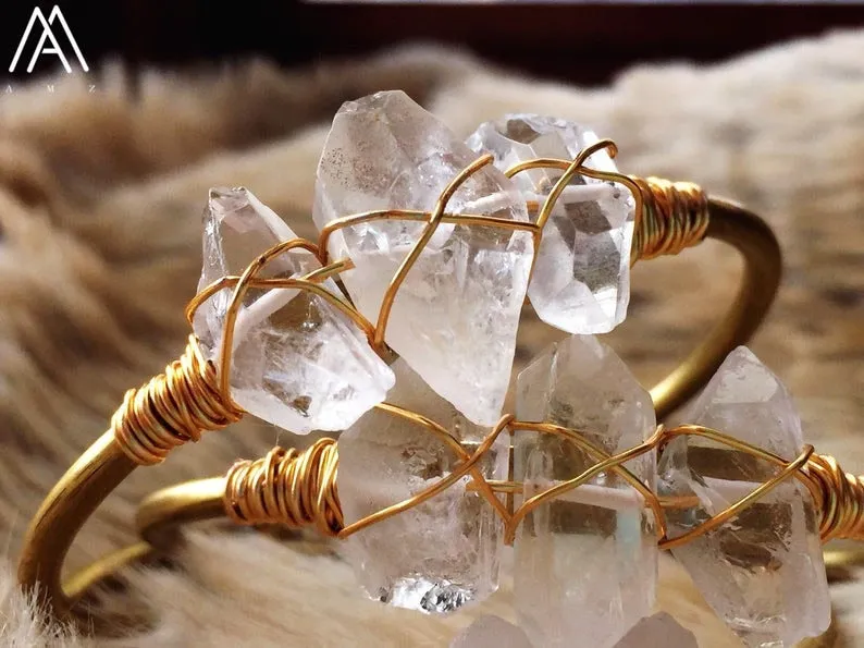 Natural Crystal and Quartz Stone Open Bangle Jewelry