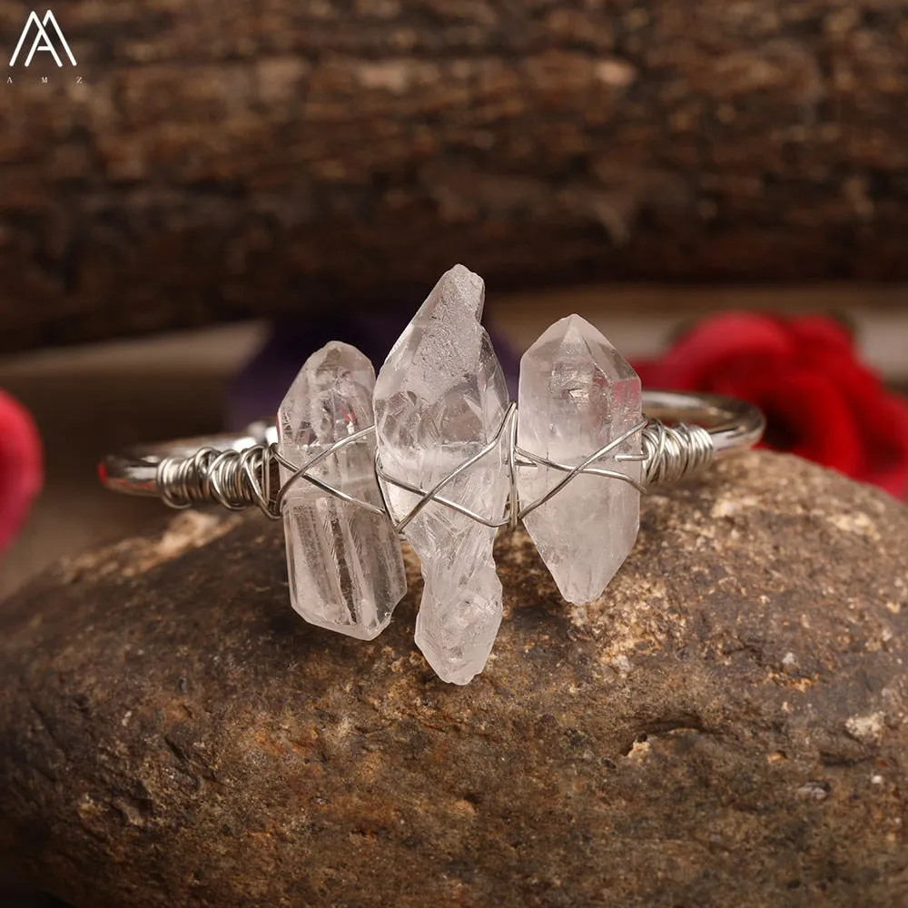 Natural Crystal and Quartz Stone Open Bangle Jewelry