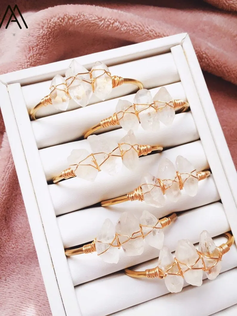 Natural Crystal and Quartz Stone Open Bangle Jewelry