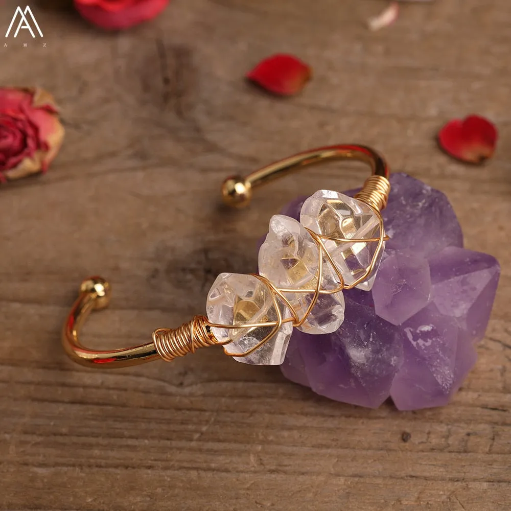 Natural Crystal and Quartz Stone Open Bangle Jewelry