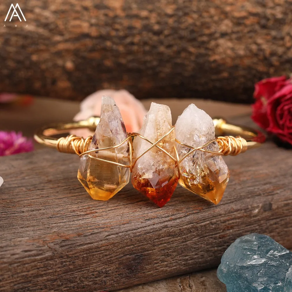 Natural Crystal and Quartz Stone Open Bangle Jewelry