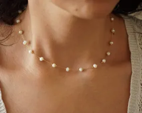 Natural White Pearl Gold Stainless Steel Rosary Necklace