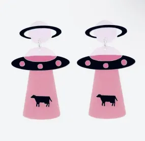 Neon Pink UFO Post Drop Earrings