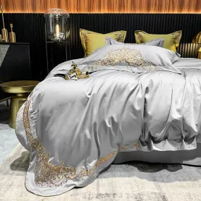 New Gleaming Embroidery with Grey Sateen Duvet Set