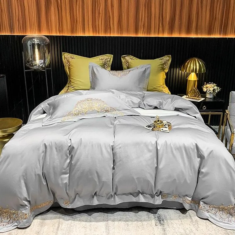 New Gleaming Embroidery with Grey Sateen Duvet Set