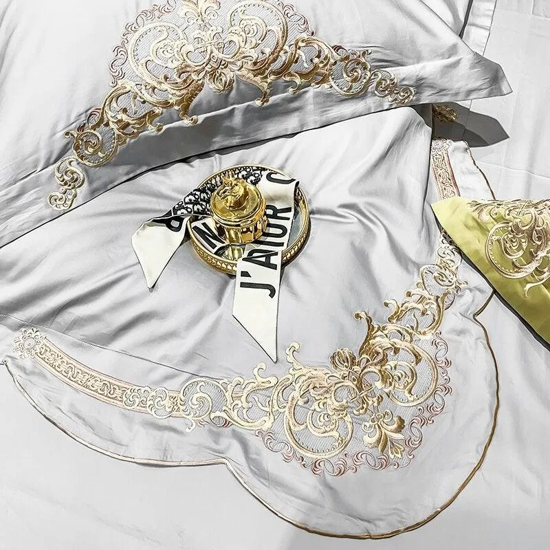 New Gleaming Embroidery with Grey Sateen Duvet Set