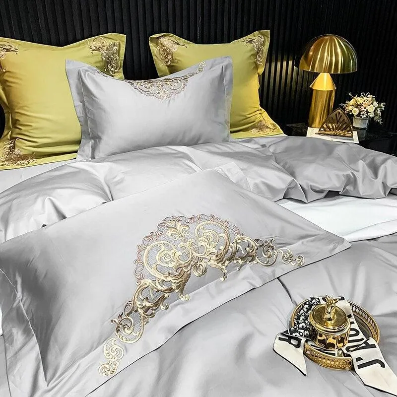 New Gleaming Embroidery with Grey Sateen Duvet Set