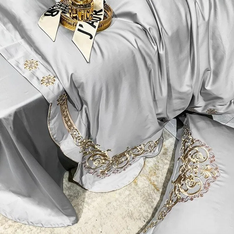 New Gleaming Embroidery with Grey Sateen Duvet Set