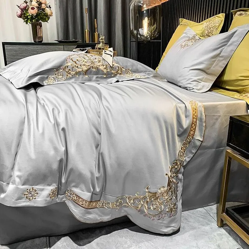 New Gleaming Embroidery with Grey Sateen Duvet Set