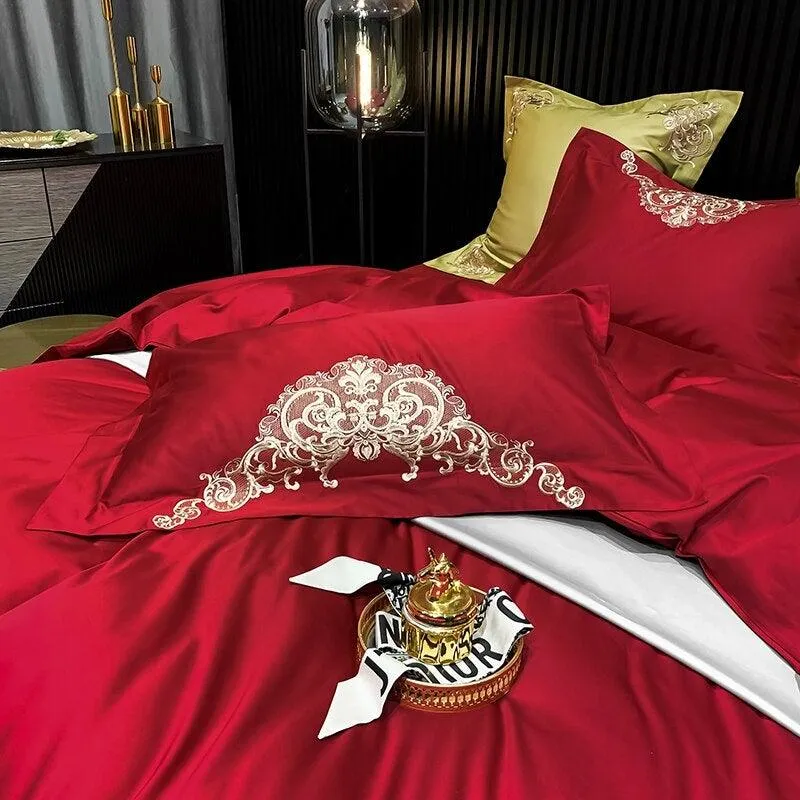 New Gleaming Embroidery with Rosy Sateen Duvet Set