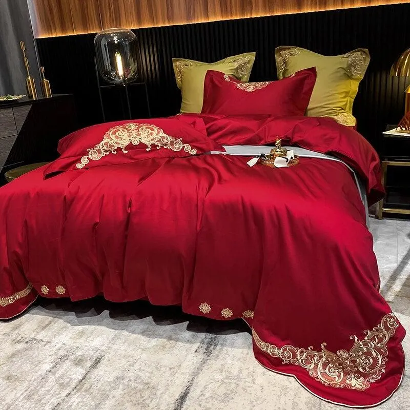 New Gleaming Embroidery with Rosy Sateen Duvet Set