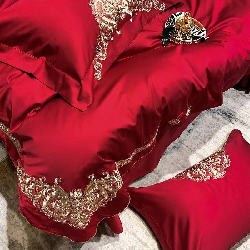New Gleaming Embroidery with Rosy Sateen Duvet Set