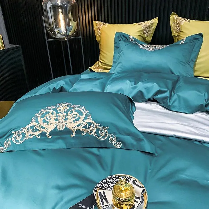 New Gleaming Embroidery with Tale Sateen Duvet Set