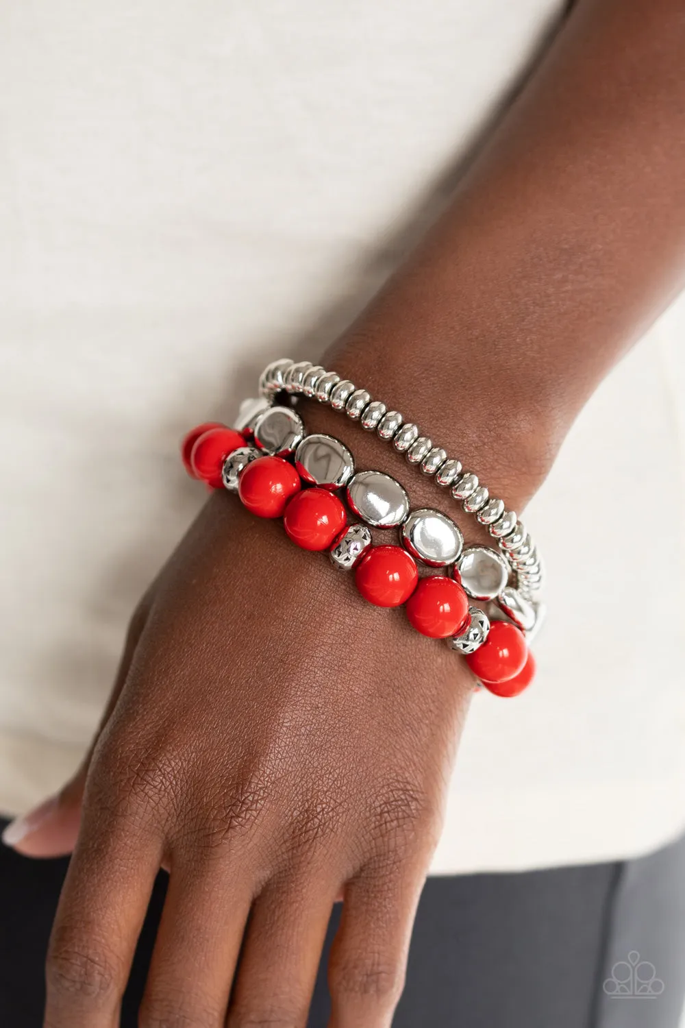 Paparazzi Prismatic Pop Red Stretch Bracelet - P9WH-RDXX-144XX