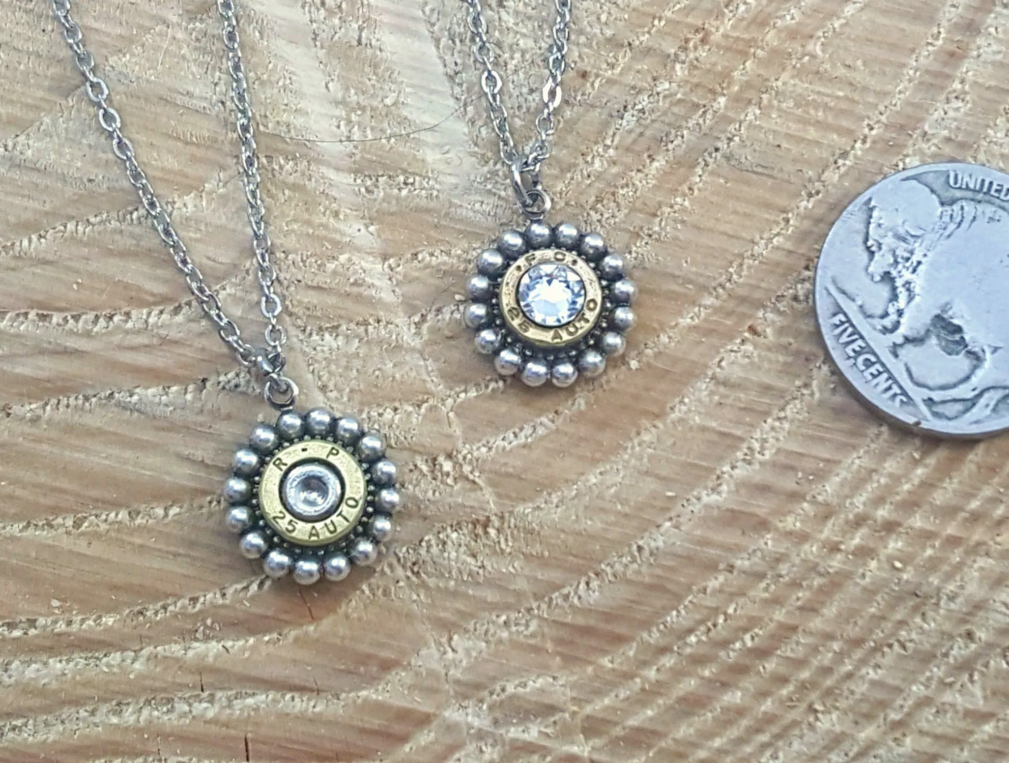 Petite Round Beaded Bezel Bullet Necklace - 25 Auto