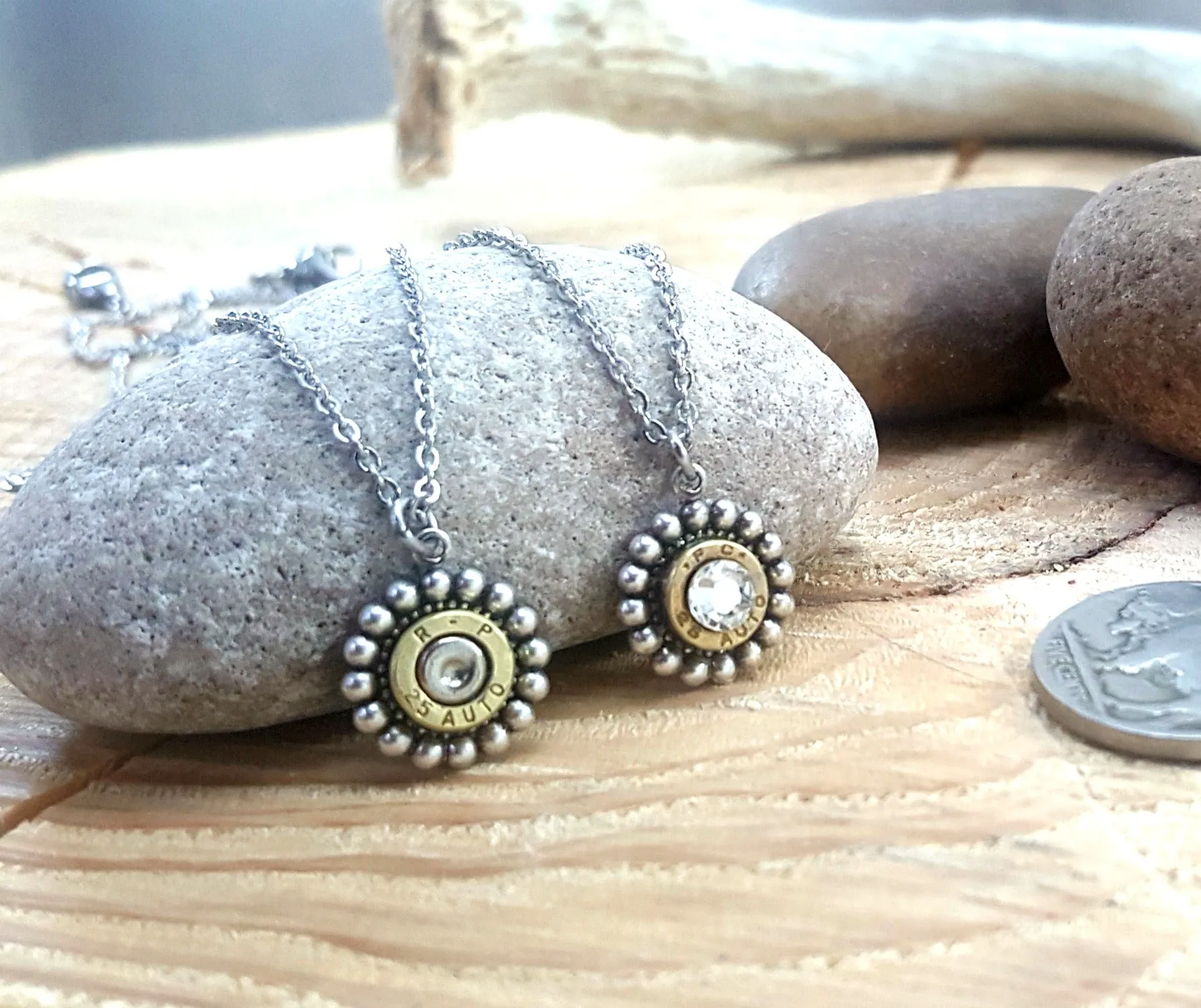 Petite Round Beaded Bezel Bullet Necklace - 25 Auto