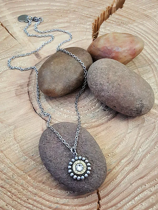 Petite Round Beaded Bezel Bullet Necklace - 25 Auto