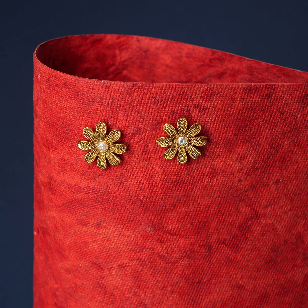 Phool Ear Studs in Antique Gold