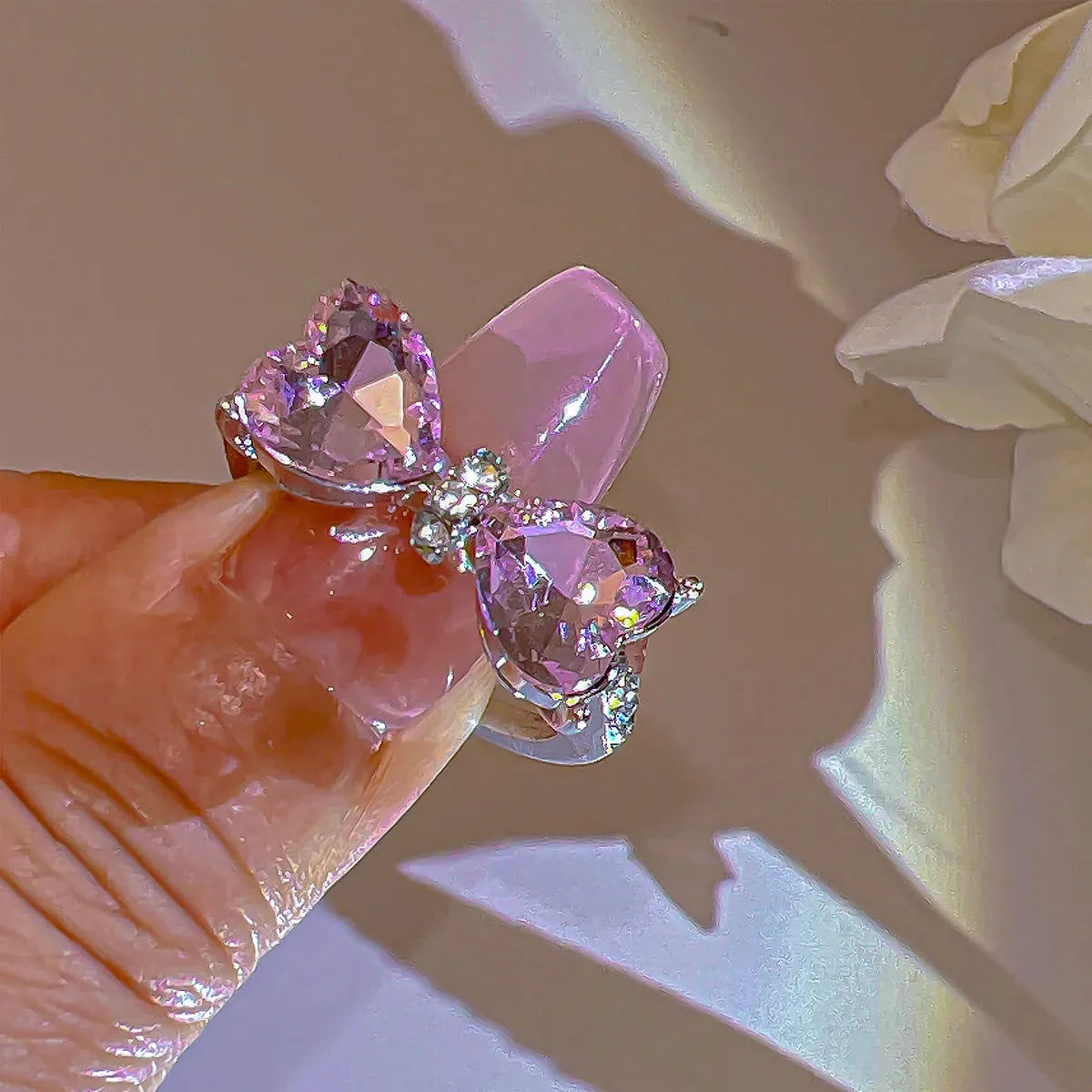 Pink Crystal Coquette Rings