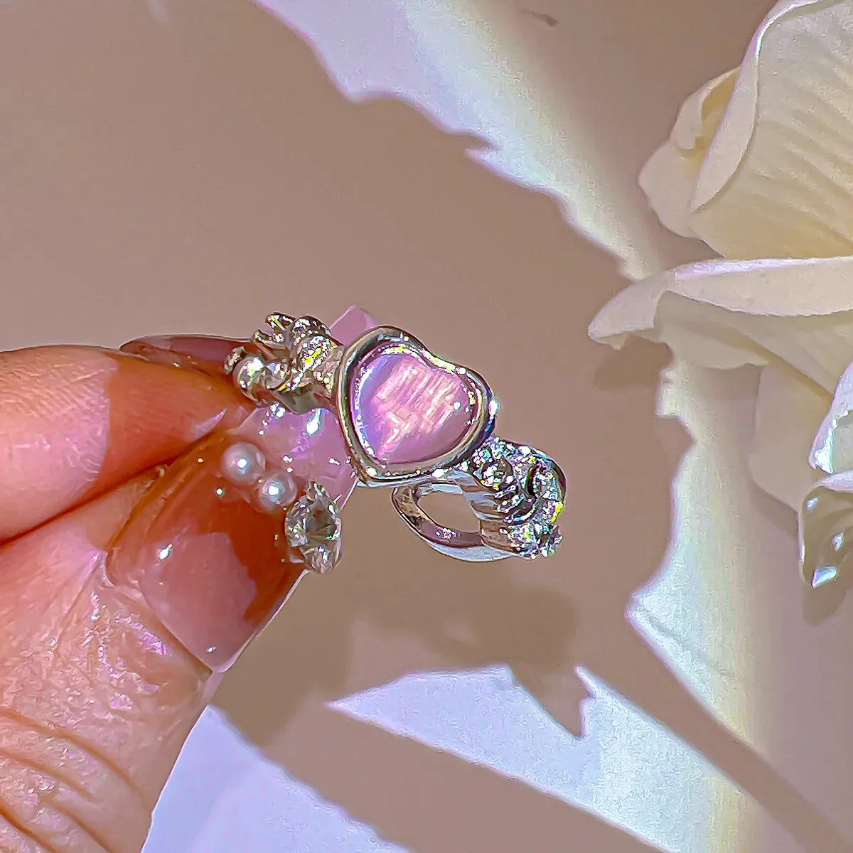 Pink Crystal Coquette Rings