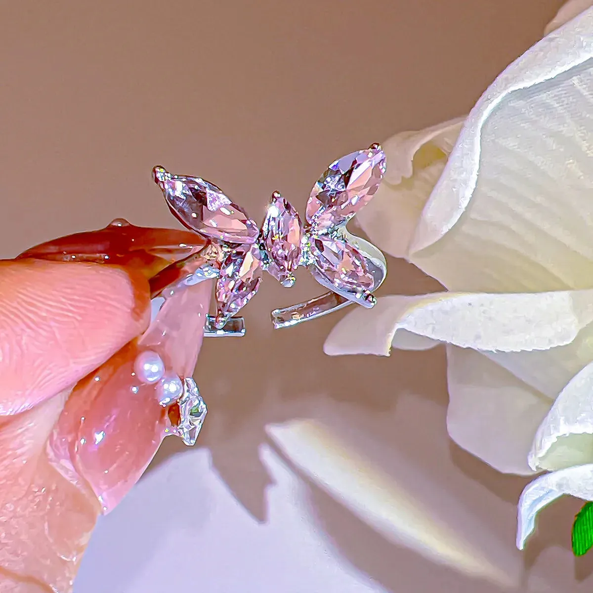 Pink Crystal Coquette Rings