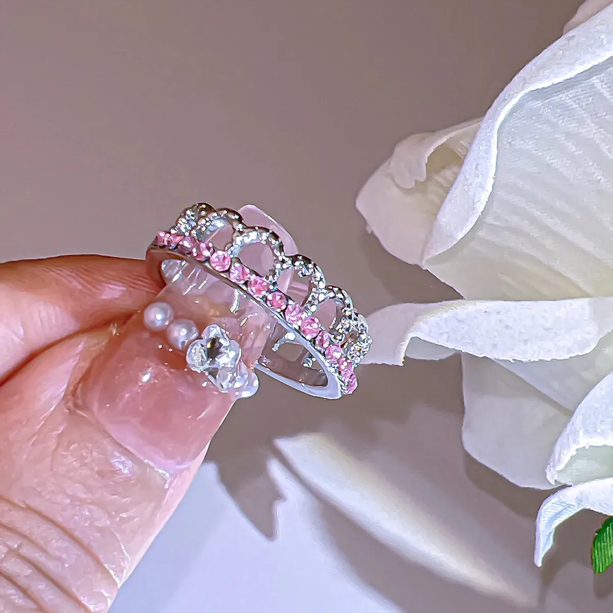 Pink Crystal Coquette Rings