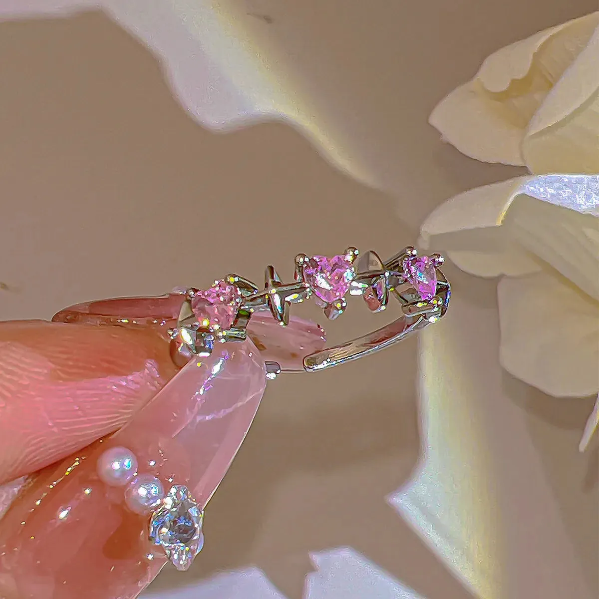 Pink Crystal Coquette Rings