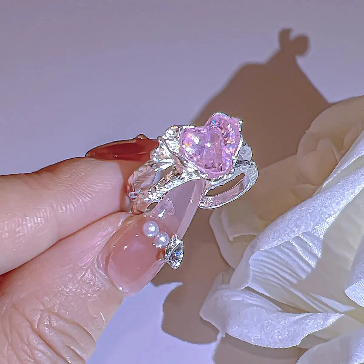Pink Crystal Coquette Rings