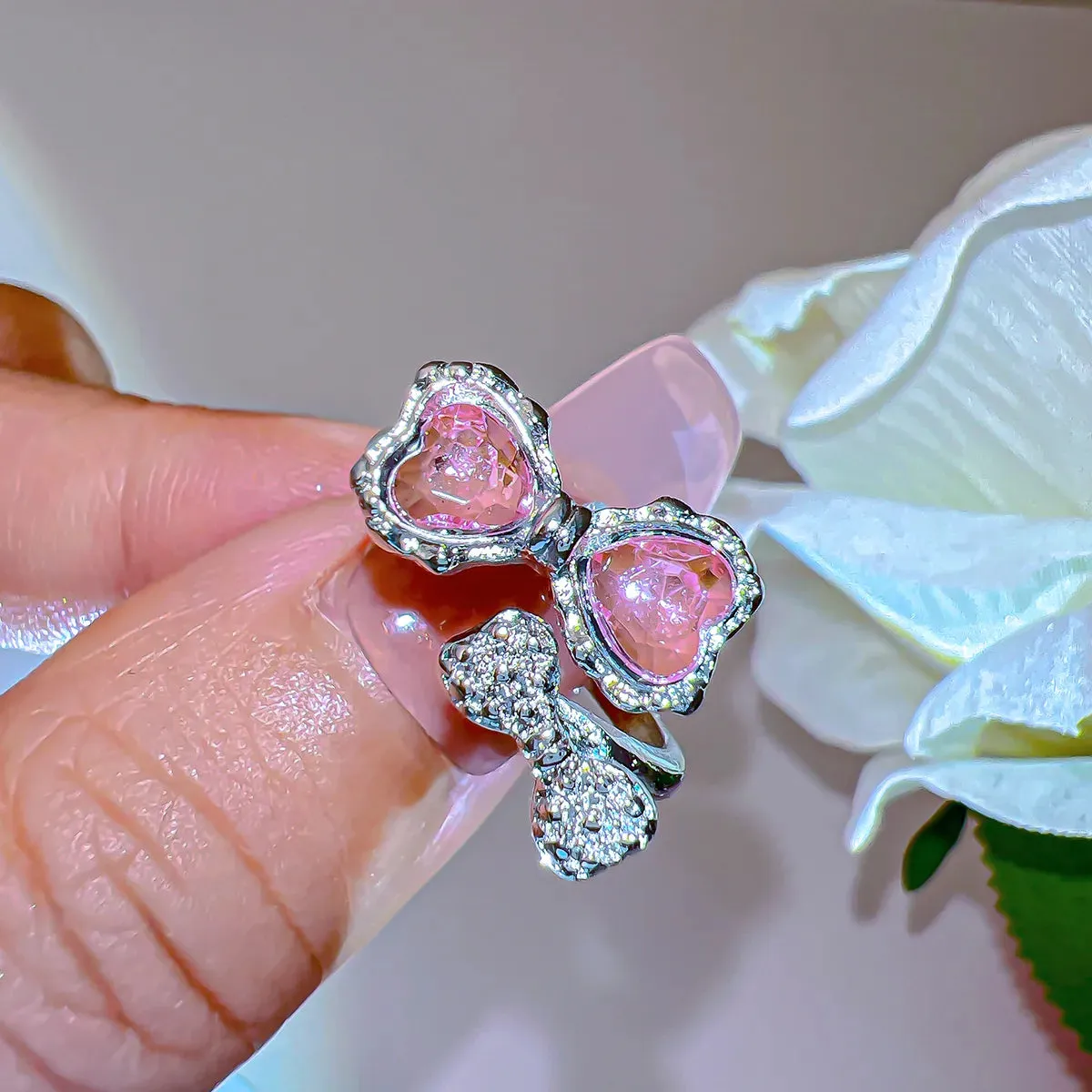 Pink Crystal Coquette Rings
