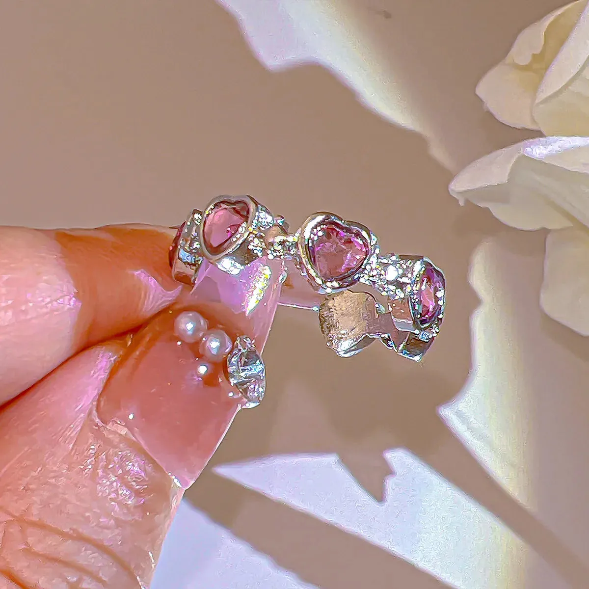 Pink Crystal Coquette Rings